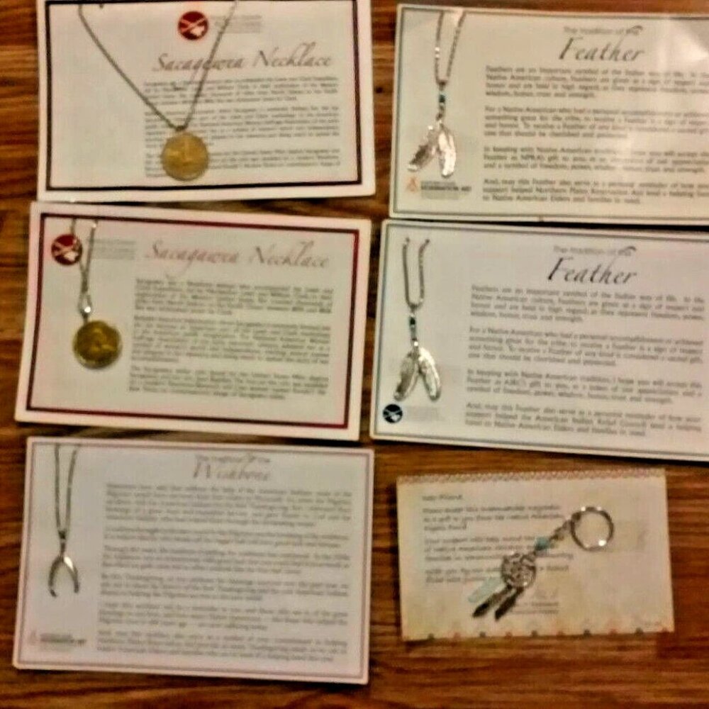 Native American Items 5 Necklaces 1 Key Ring Sacagawea Feathers Wishbone Dream C